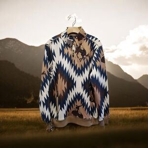 Rank 45 Men's Med Rodeo‎ Southwestern Color Block 1/4 Zip Fleece Pullover NWOT